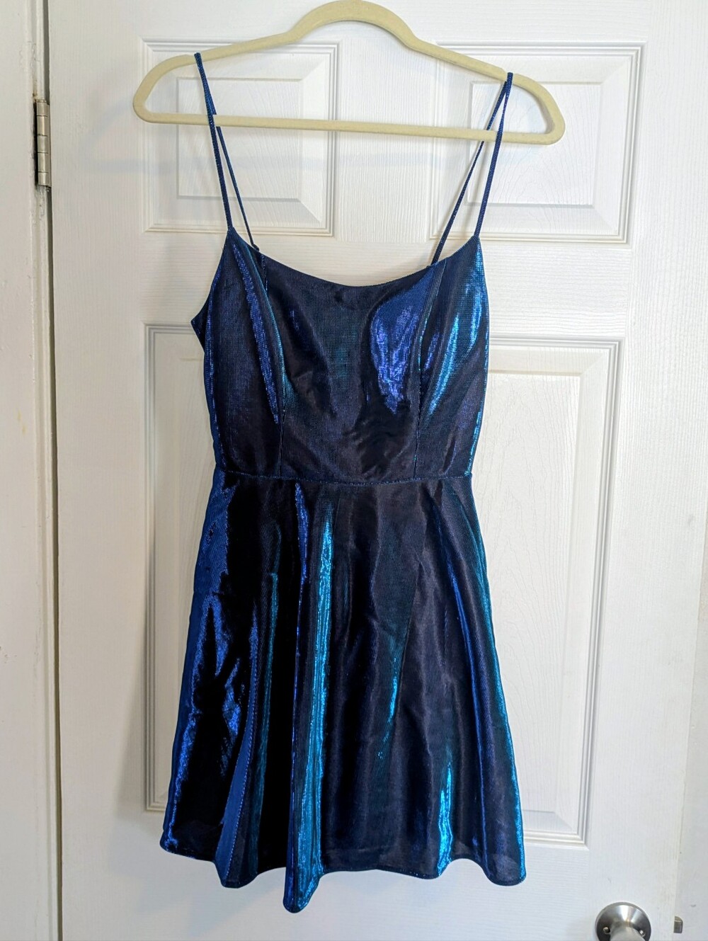 Shimmery Blue Metallic Spaghetti Strap Dress